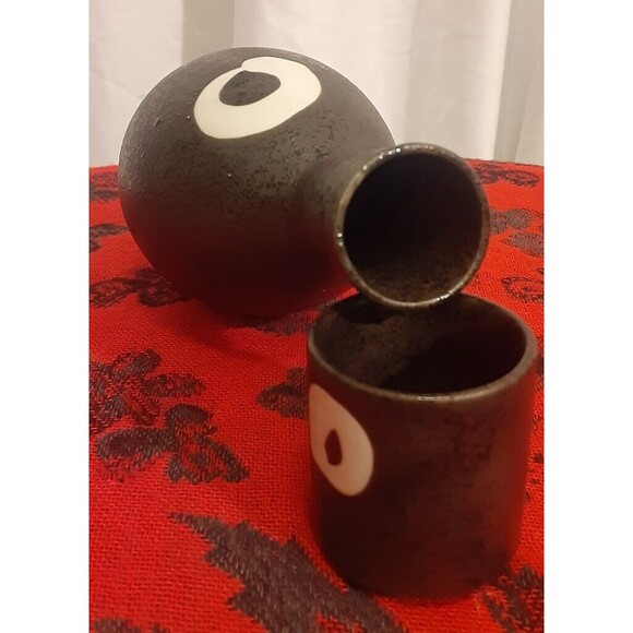 Sake Set for One, Black with White, Salt Glaze (Orangepeel Texture) MCI Japan - Picture 6 of 7